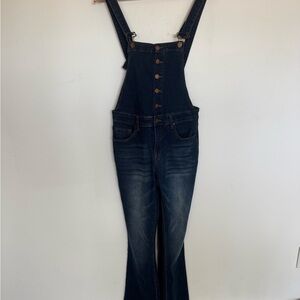 Dark Blue Denim Women's Flare Overalls Jeans